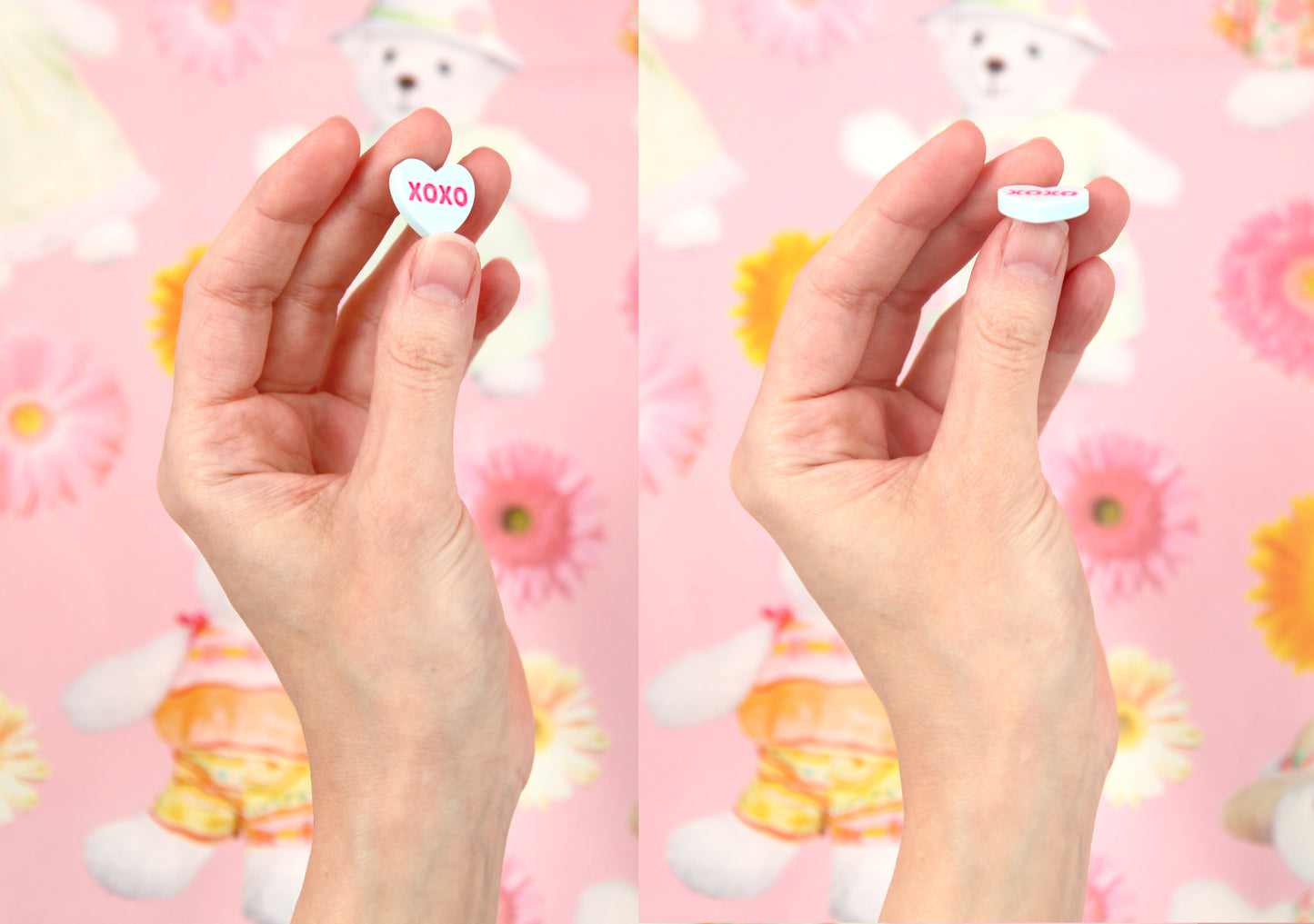 Valentine's Day Hearts - 20mm Pastel Conversation Hearts Resin Flat Back Cabochons - 17 pc set