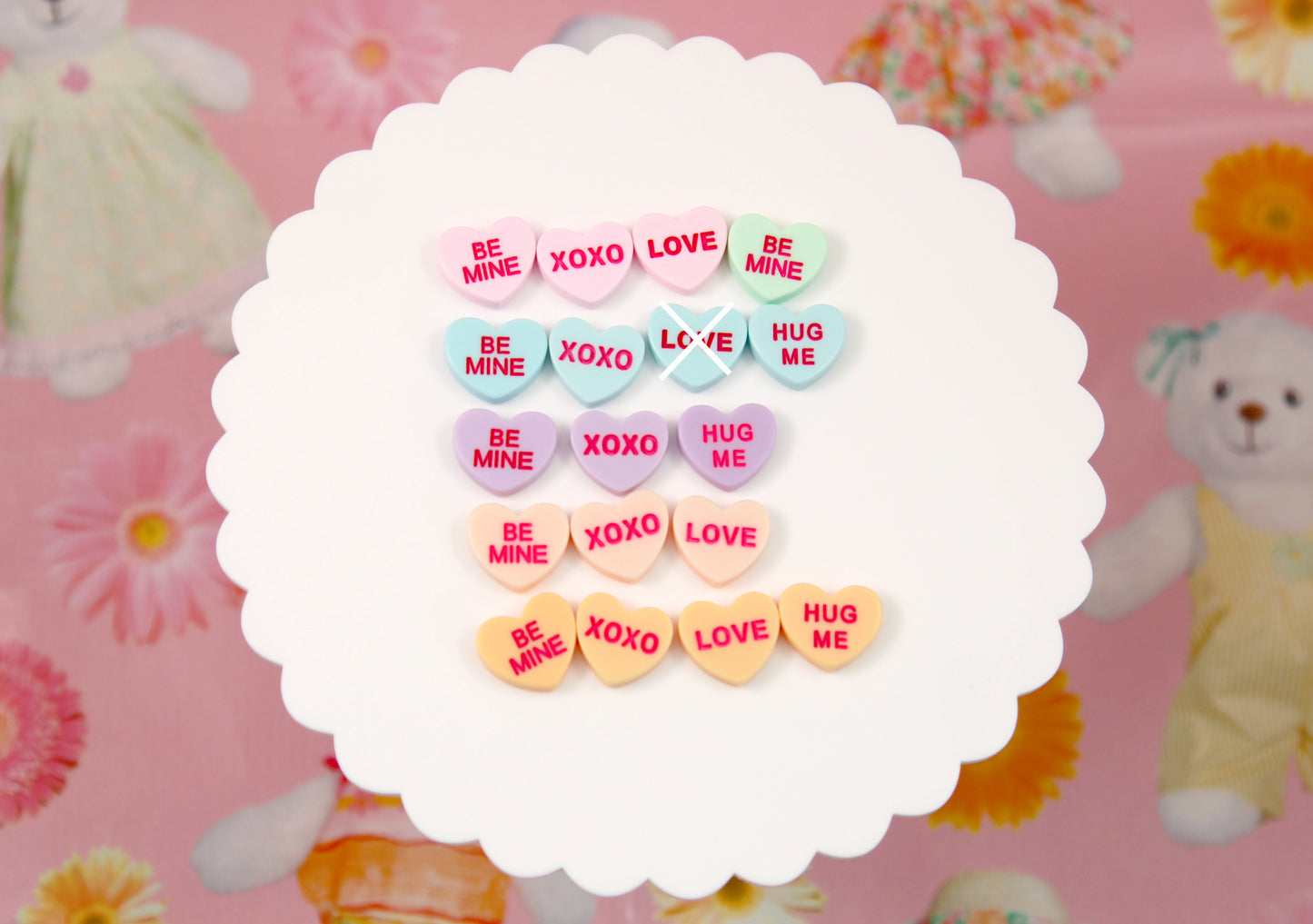 Valentine's Day Hearts - 20mm Pastel Conversation Hearts Resin Flat Back Cabochons - 17 pc set