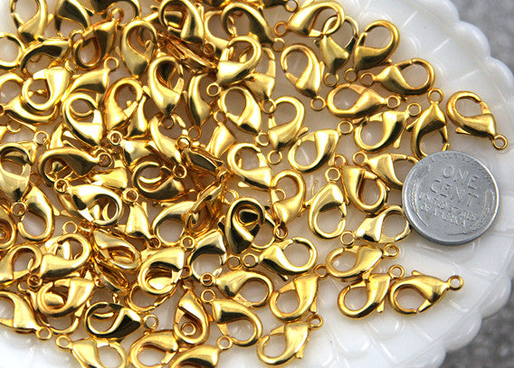 15mm Gold Plated Lobster Clasps - 10 pc set