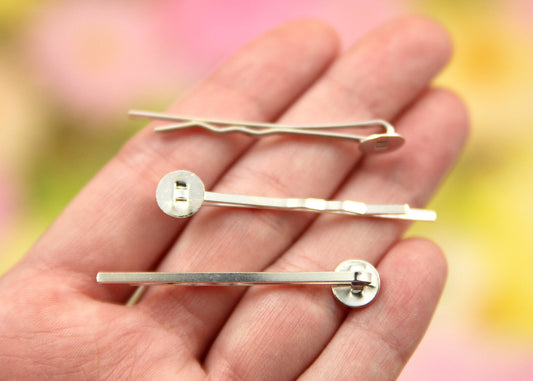 50mm Silver Plated Hair pins, Iron, with Blank Glue Pad - 50 pc set