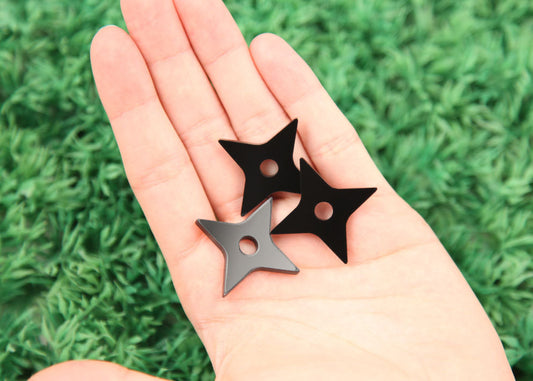 33mm Black Shuriken Ninja Star Mini Throwing Stars Acrylic or Resin Cabochons - 6 pc set