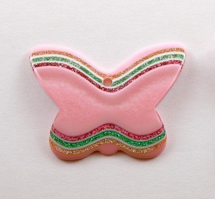 45mm Big Pink Butterfly Resin Glitter Pendants – 5 pc set