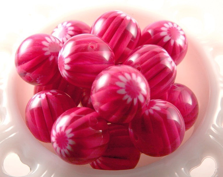 22mm Fuchsia Blossom Resin Beads – 6 pc set