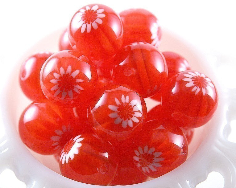 22mm Red Blossom Resin Beads – 6 pc set