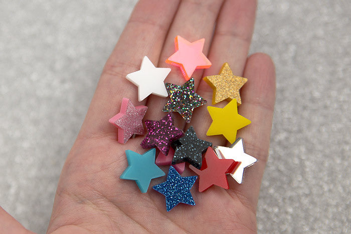 Golden Star Cabochons with Star Glitter