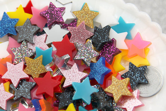 15mm Mini Stars Resin or Acrylic Cabochons - 20 pc set