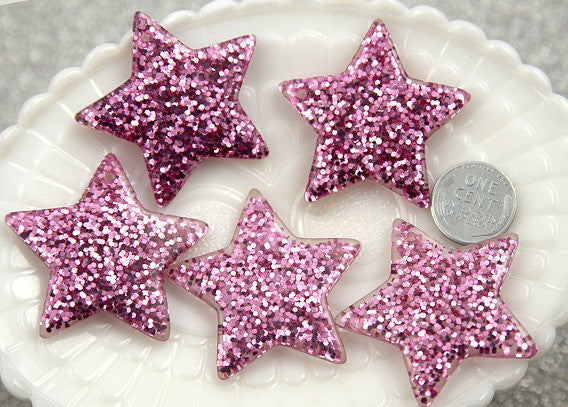 40mm Lavender Glitter Stars Resin Charms - 4 pc set