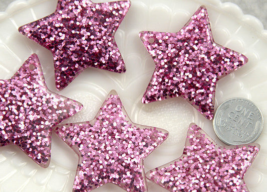 40mm Lavender Glitter Stars Resin Charms - 4 pc set