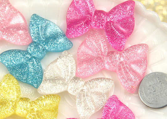 35mm Shimmery Ribbon Bow Flatback Resin Cabochons - 6 pcs set