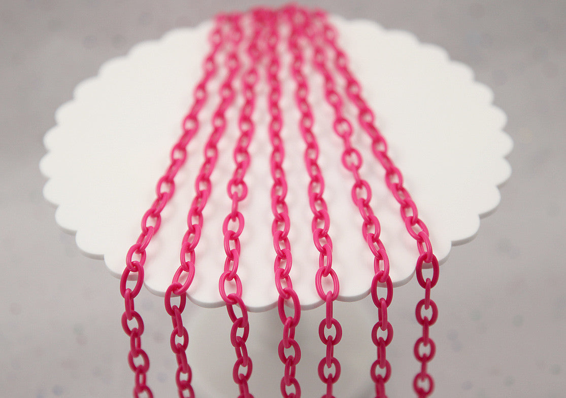 13mm Rose Pink Acrylic or Plastic Chain - 16.5 inch length / 42 cm length - 3 pcs set