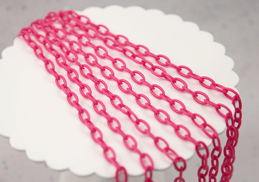 13mm Rose Pink Acrylic or Plastic Chain - 16.5 inch length / 42 cm length - 3 pcs set