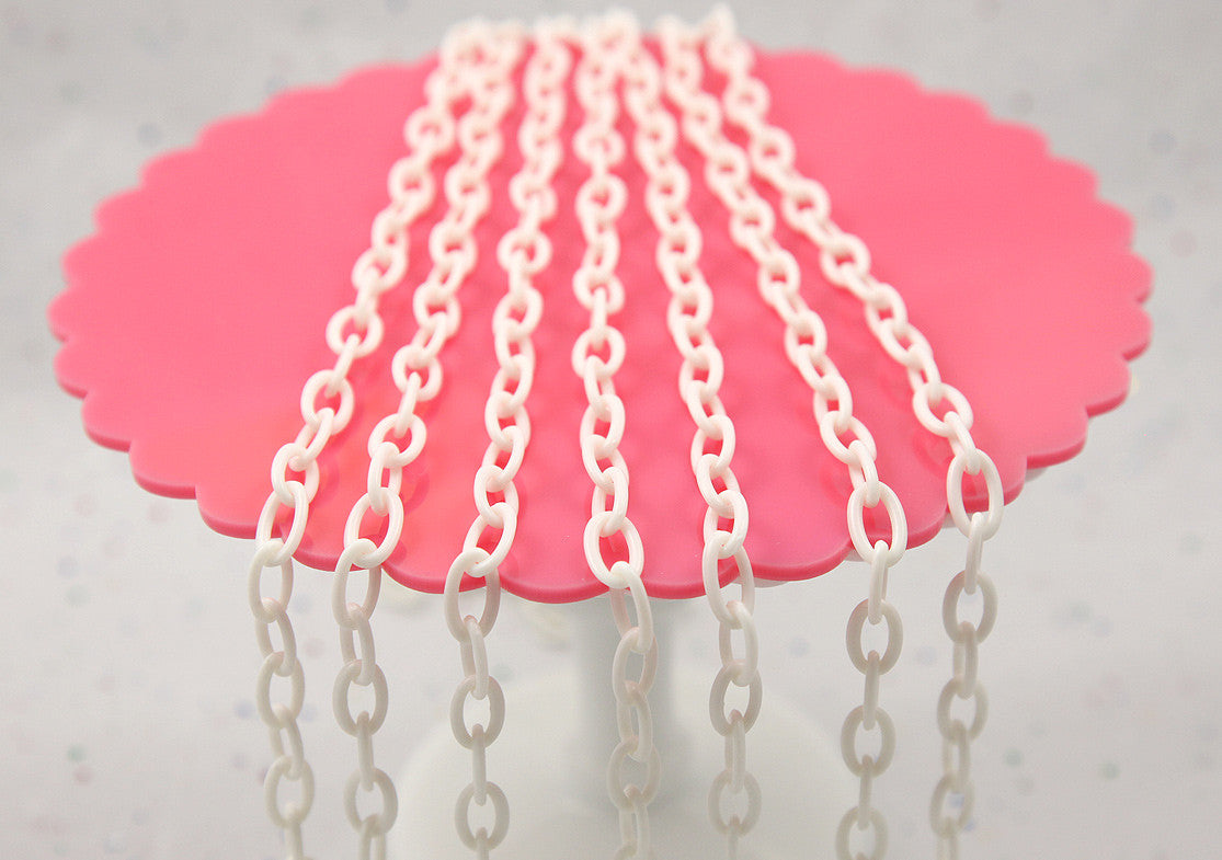 13mm White Acrylic or Plastic Chain - 16.5 inch length / 42 cm length - 3 pcs set