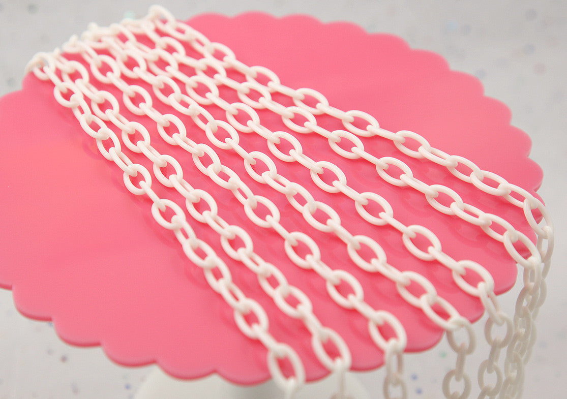 13mm White Acrylic or Plastic Chain - 16.5 inch length / 42 cm length - 3 pcs set