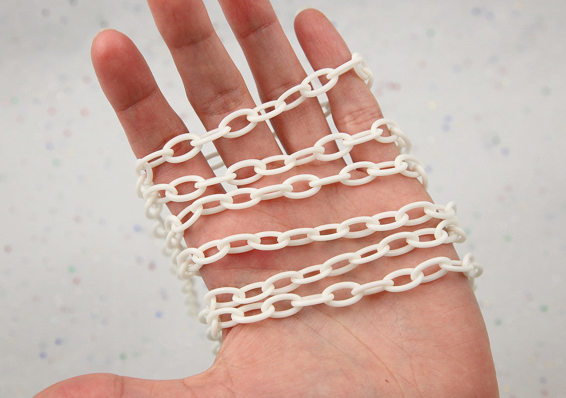 13mm White Acrylic or Plastic Chain - 16.5 inch length / 42 cm length - 3 pcs set