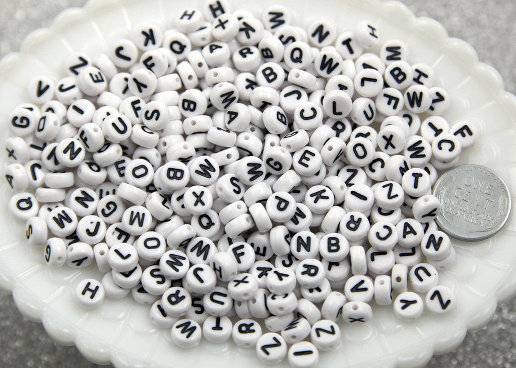 7mm Little Round White Alphabet Acrylic or Resin Beads - 400 pc set