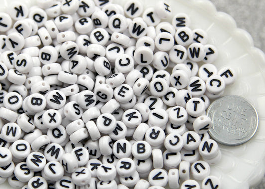 7mm Little Round White Alphabet Acrylic or Resin Beads - 400 pc set
