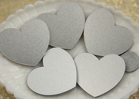 45mm Silver Glitter Heart Cabochons - 4 pc set